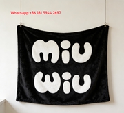 Miu Miu Black & White Cute Rounded Typography Printed Flannel Sofa Throw Blanket IMG_0480